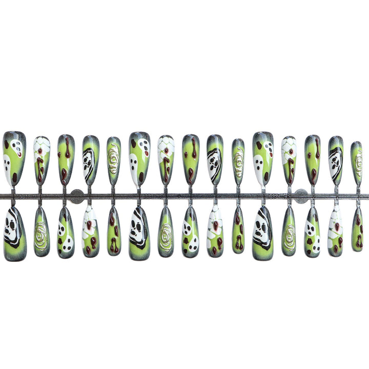 Artistic Press-On Nail Set with Unique Halloween Designs Bowlift