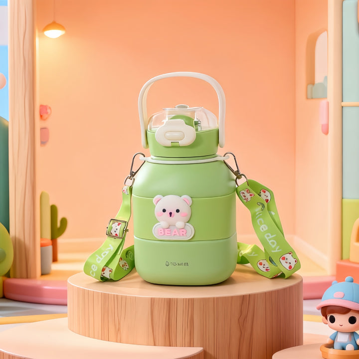 Child-friendly water bottle with carrying strap Bowlift