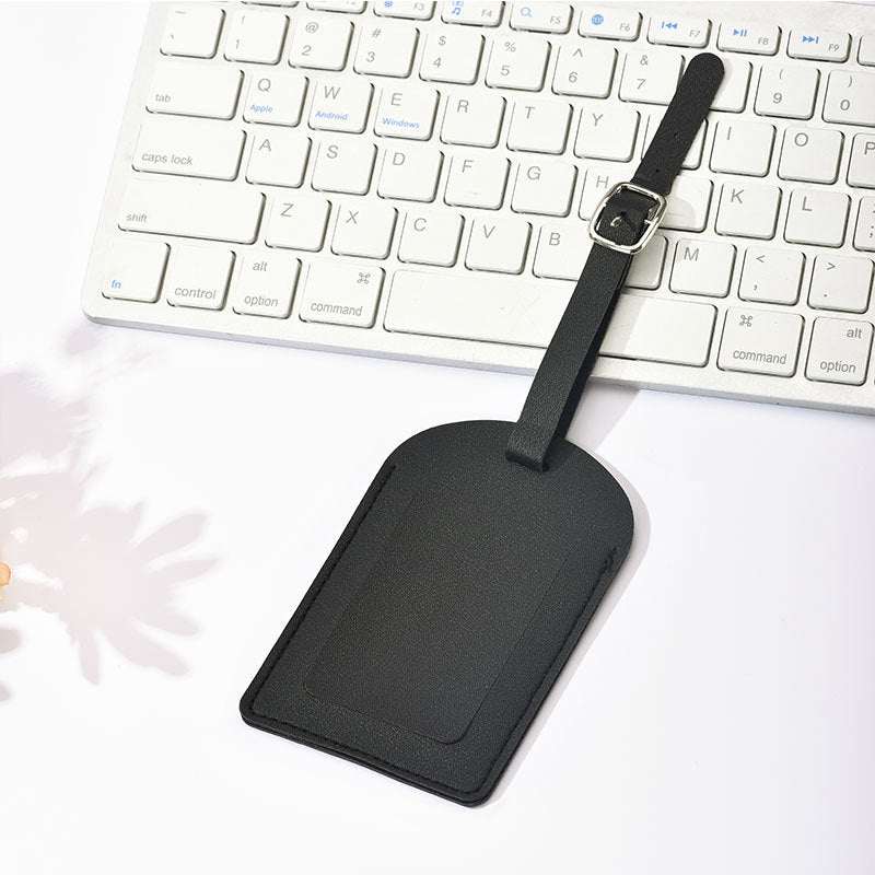 Minimalist Leather Luggage ID Tag with Adjustable Buckle Strap and Card Slot Bowlift
