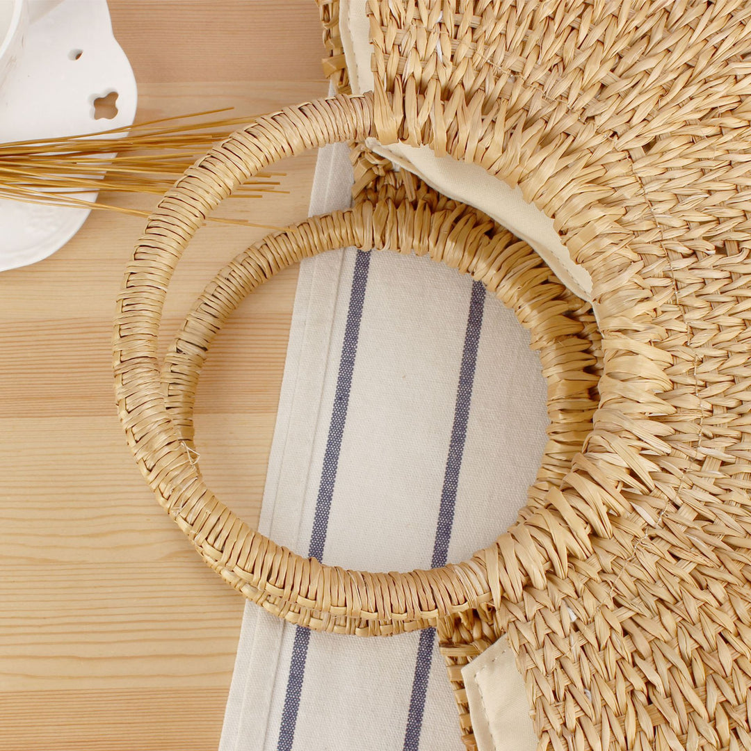 Braided bast shoulder bag with round wooden handles Bowlift