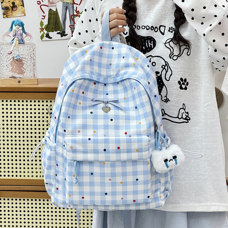 Playful Checked Pattern Backpack Bowlift