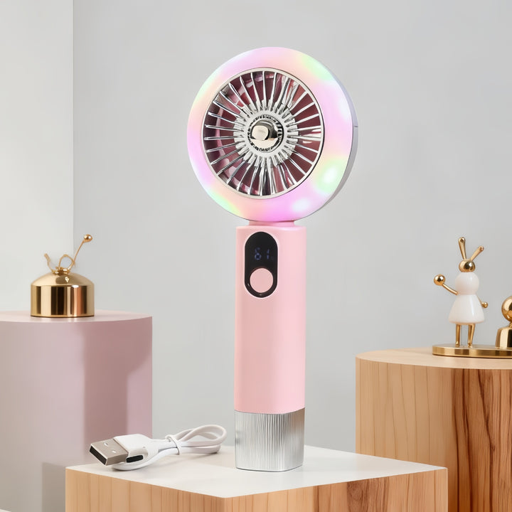 Women Portable Mini Hand Fan with LED Display and Digital Control Bowlift