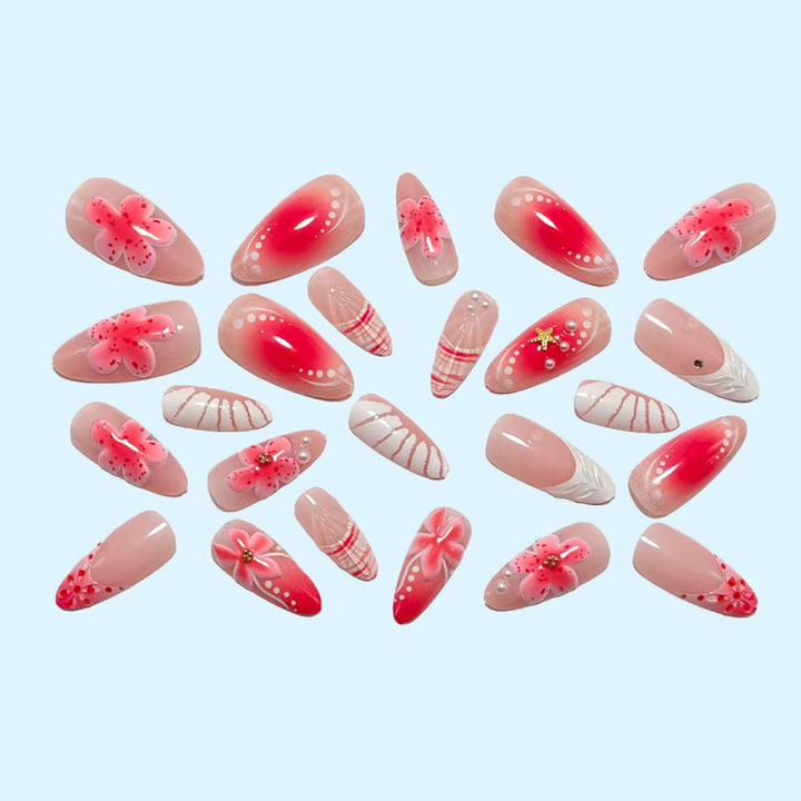 Artificial nails with 3D flower pattern and glitter accents Bowlift