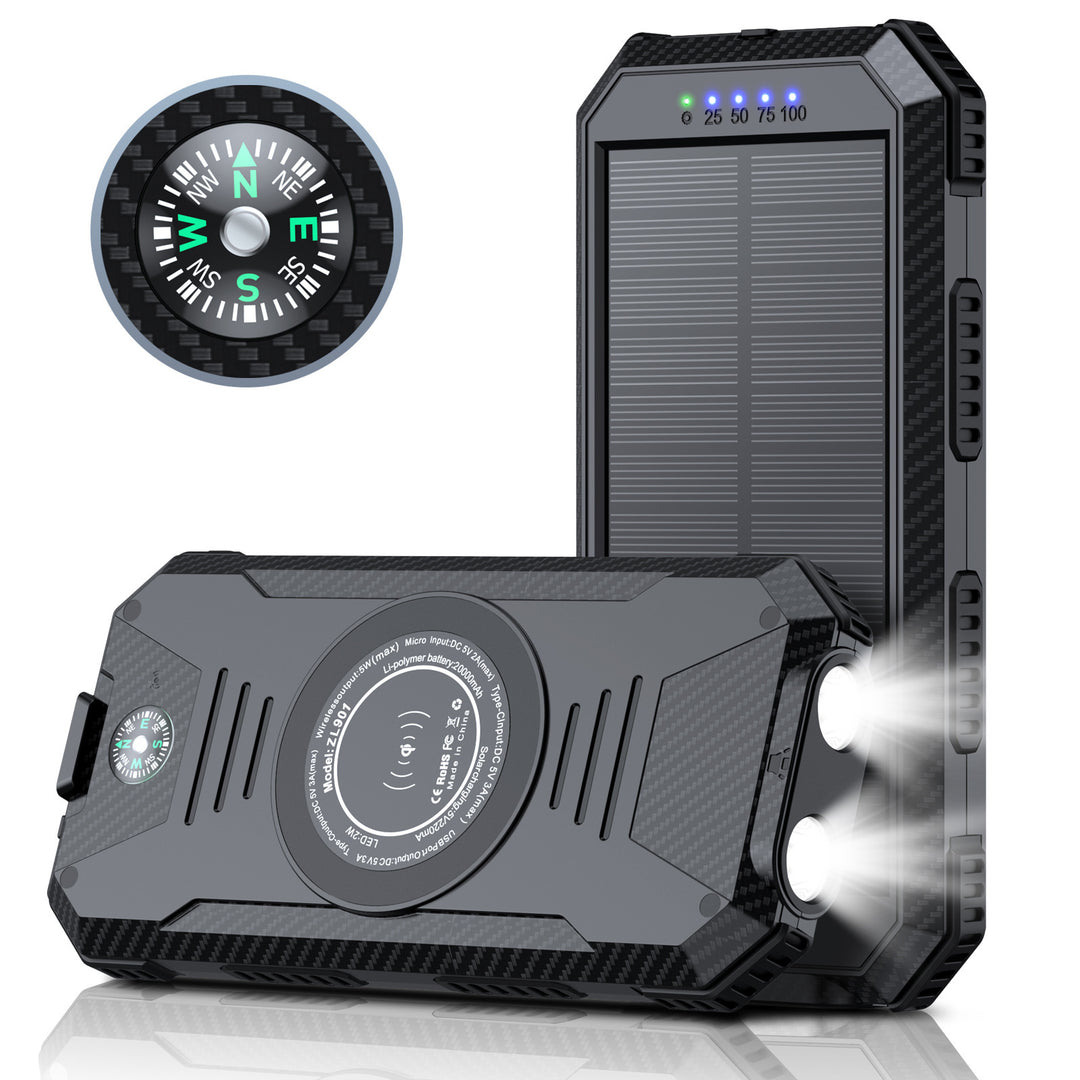 Solar-powered power bank with integrated compass and LED lighting Bowlift