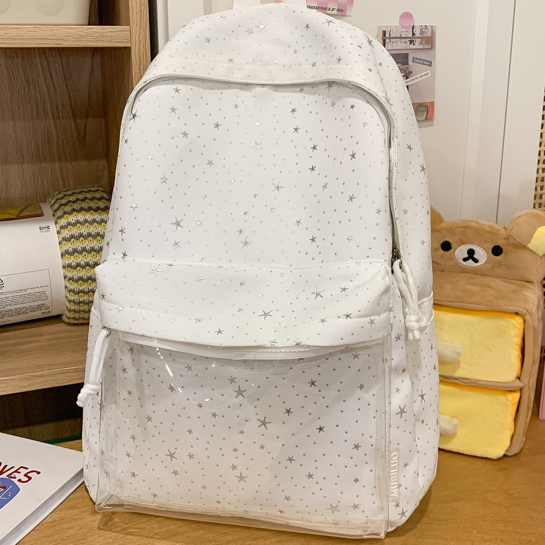 Transparent Pocket Star-Printed Backpack Bowlift