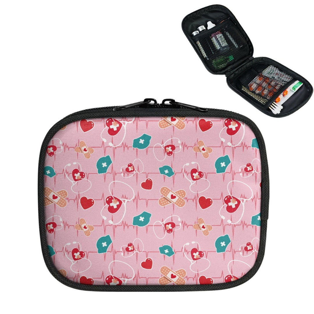 Compact Medical Organizer Pouch with Mesh Compartments and Dual-Zip Bowlift