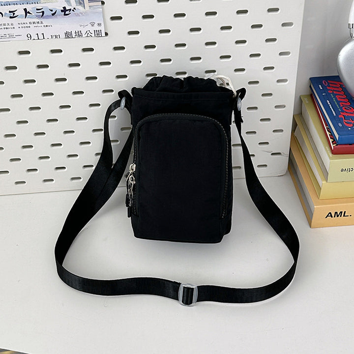 Compact Drawstring Crossbody Utility Pouch with Front Zip Pocket Bowlift