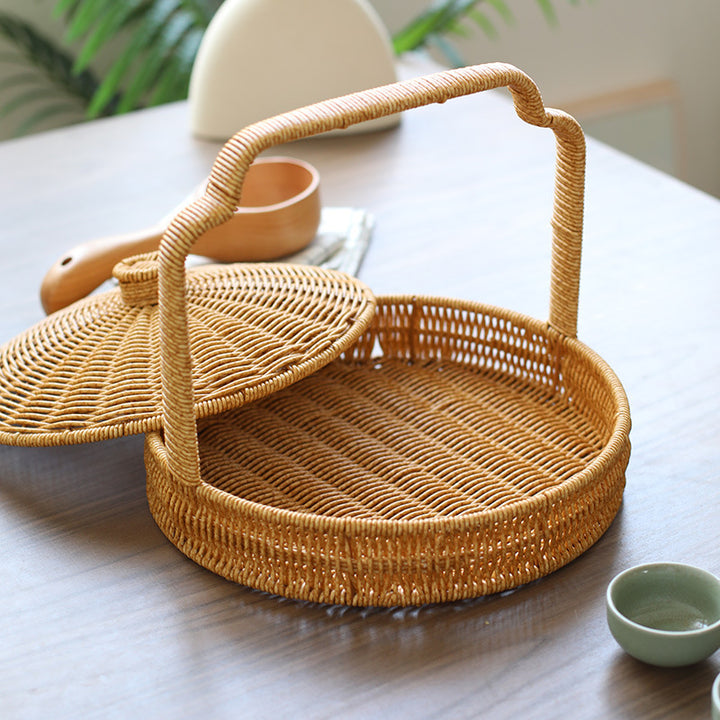 Handwoven Round Serving Basket with Ergonomic Handle Bowlift