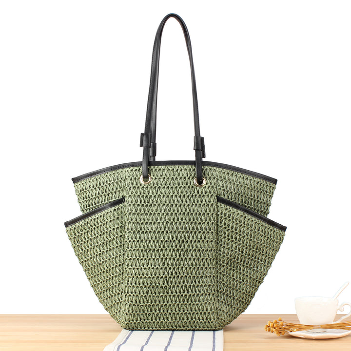 Braided Beach Bag with Elegant Leather Accent Bowlift
