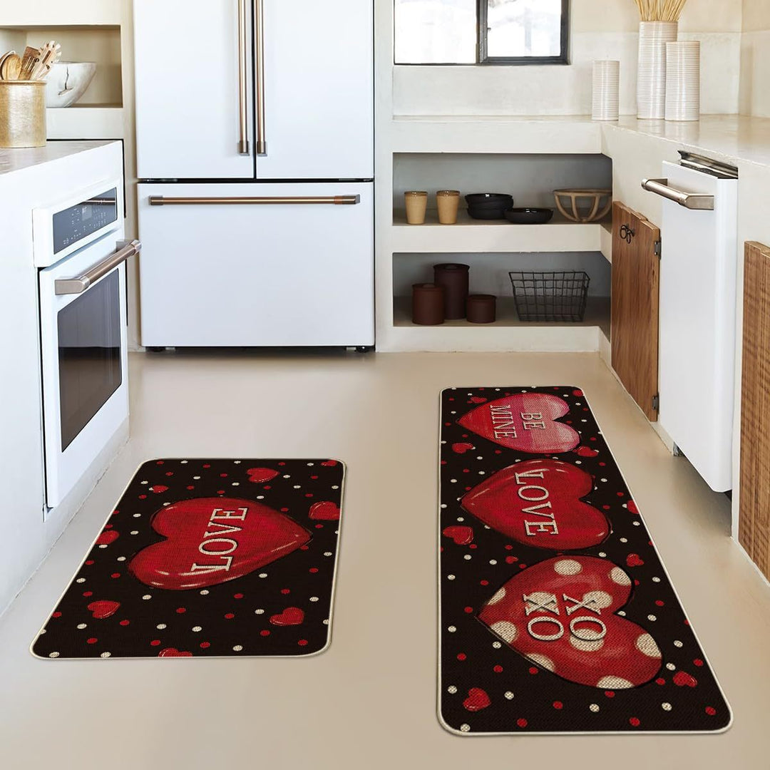 Heart-Themed Kitchen Runner Mat Bowlift