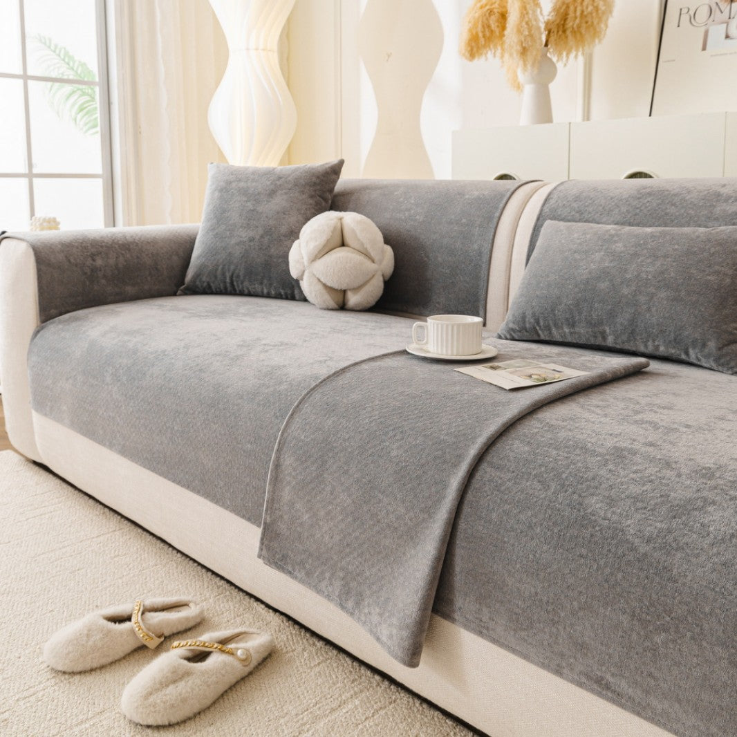 Stretch fitted reversible sofa slipcover with non slip backing and plush microfleece Bowlift