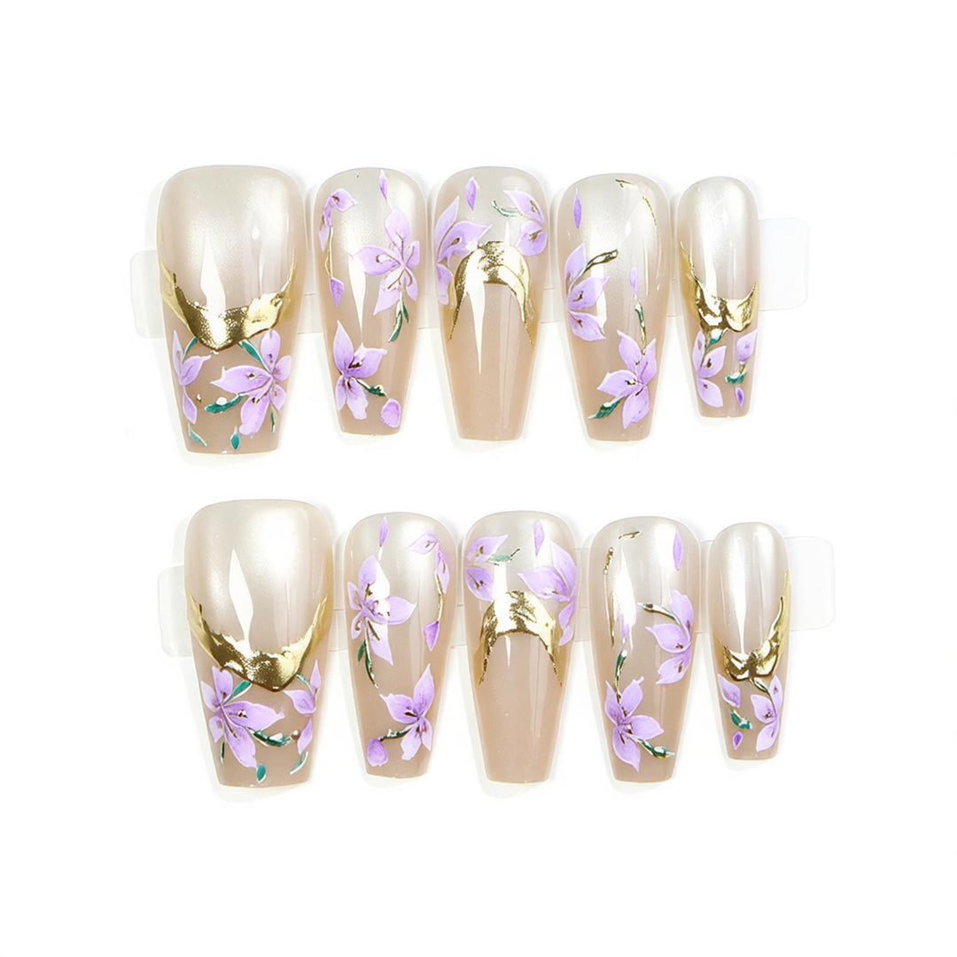 Elegant Floral Press-On Nail Set Bowlift