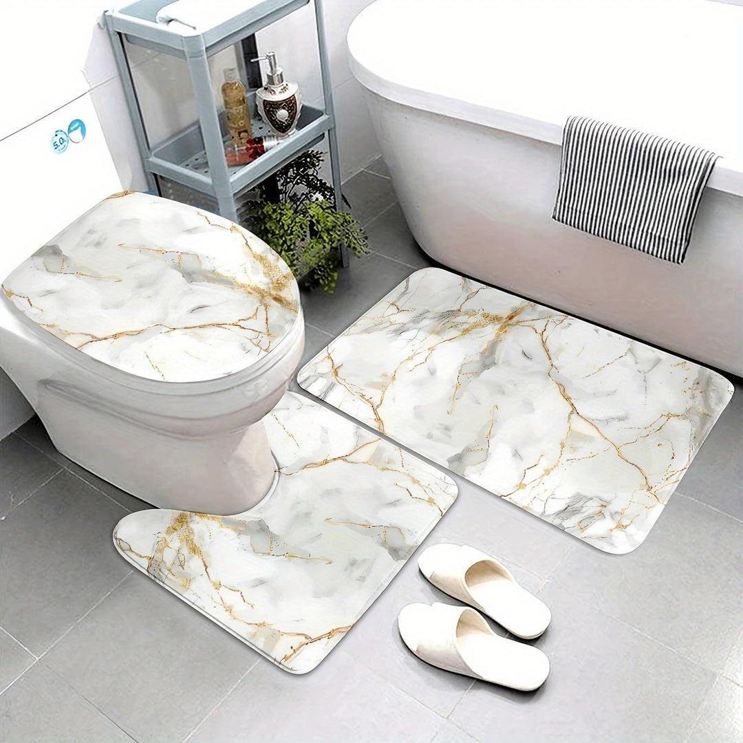 Artistic Marble Print Bath Mat Set Bowlift