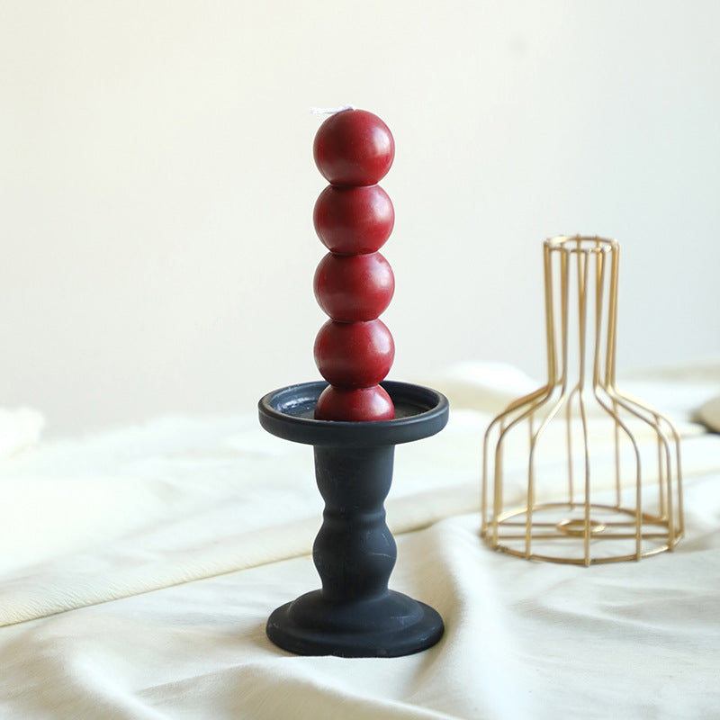 Ribbed Stacked Sphere Decorative Scented Pillar Candle With Long Cotton Wick