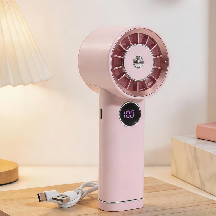 Ladies Portable USB Hand Fan with Digital Speed Display Bowlift