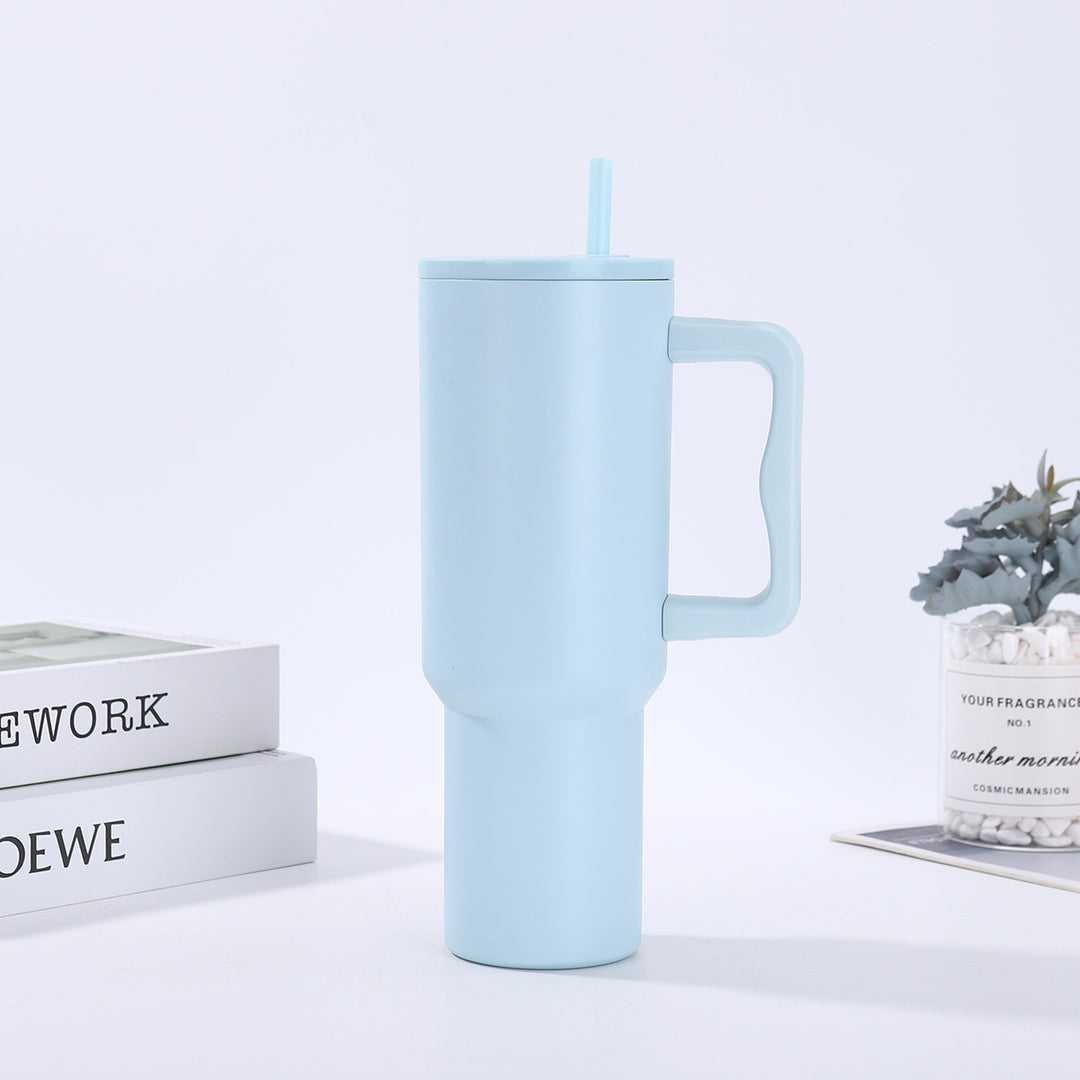 Double-Wall Insulated Travel Tumbler With Ergonomic Handle And Removable Straw