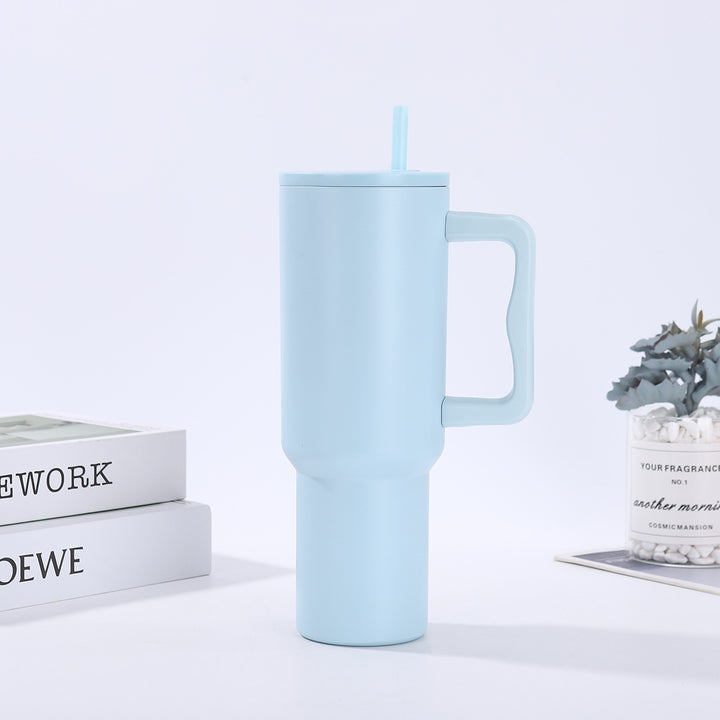 Double-Wall Insulated Travel Tumbler With Ergonomic Handle And Removable Straw