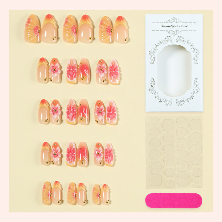 Artificial nail set with delicate floral decorations Bowlift