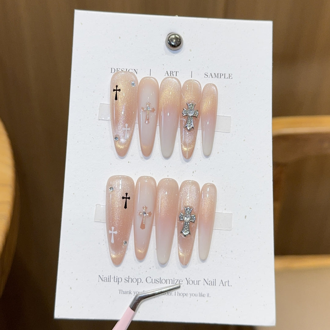 Artificial Nails in Elegant Cross Design Bowlift