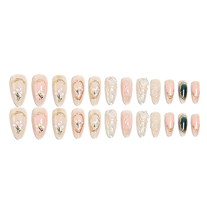 Elegant artificial nails with holographic and floral decorations Bowlift