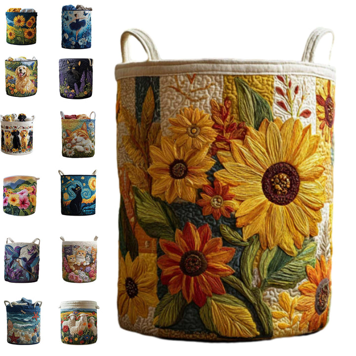Quilted Decorative Laundry Storage Basket With Rope Handles Collapsible Fabric Organizer