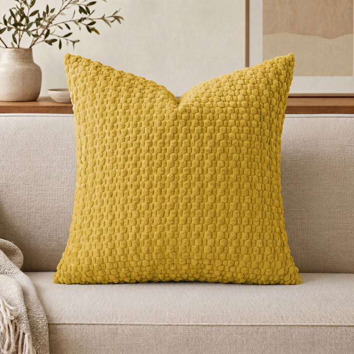 Textured chenille waffle throw pillow with plush insert Bowlift