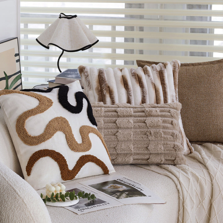 Square cushion cover Bowlift made of mottled tweed-boucle weaving with fine piping edge