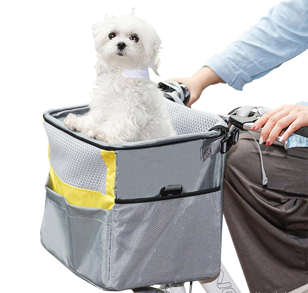 Padded Front Bicycle Pet Carrier Basket with Safety Leash and Reflective Trim Bowlift