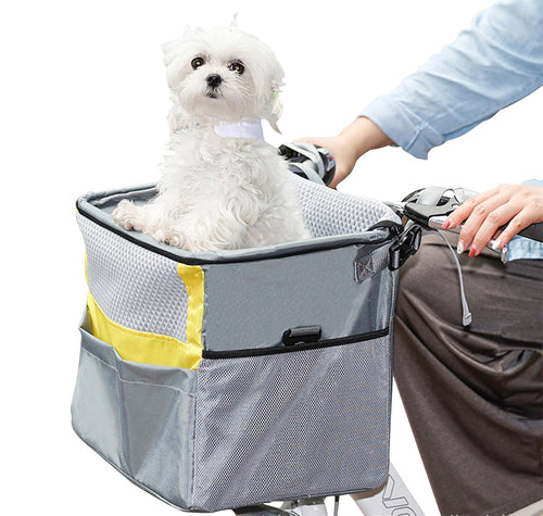 Padded Front Bicycle Pet Carrier Basket with Safety Leash and Reflective Trim Bowlift