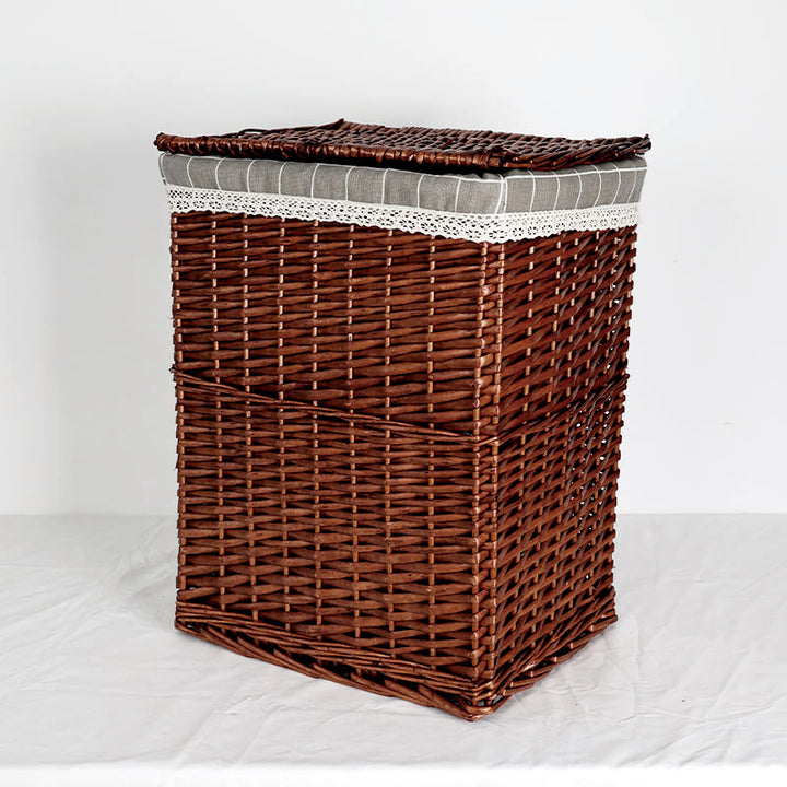 Women's laundry basket with decorative fabric cover and practical lid Bowlift