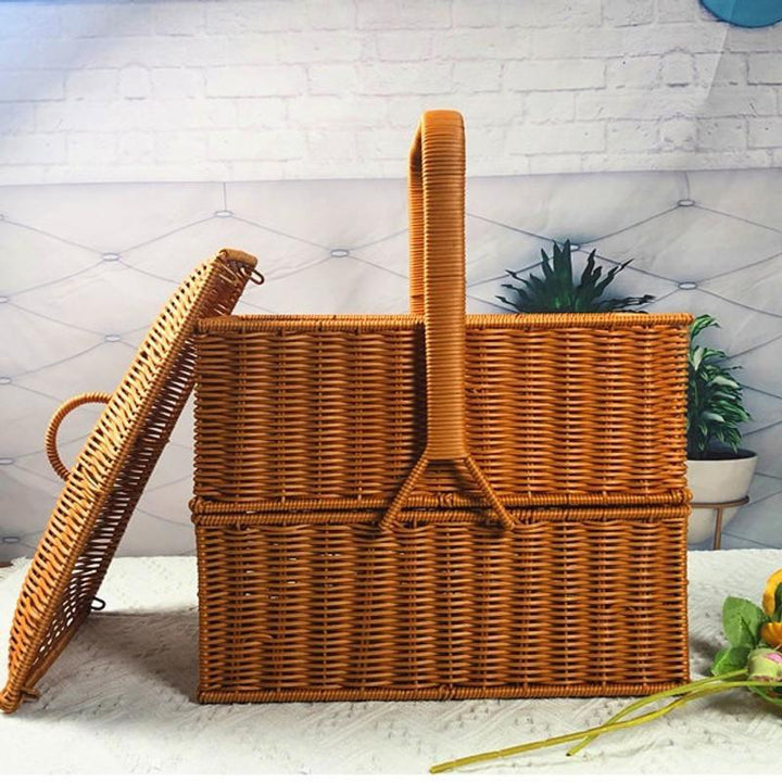 Dual-Layer Woven Storage Basket Bowlift