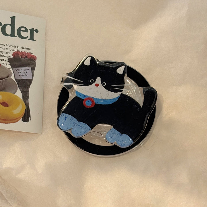 Playful Cat Motif Smartphone Finger Holder Bowlift