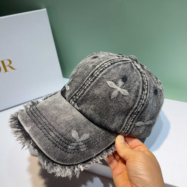 Unisex Distressed Denim Frayed Cap Bowlift