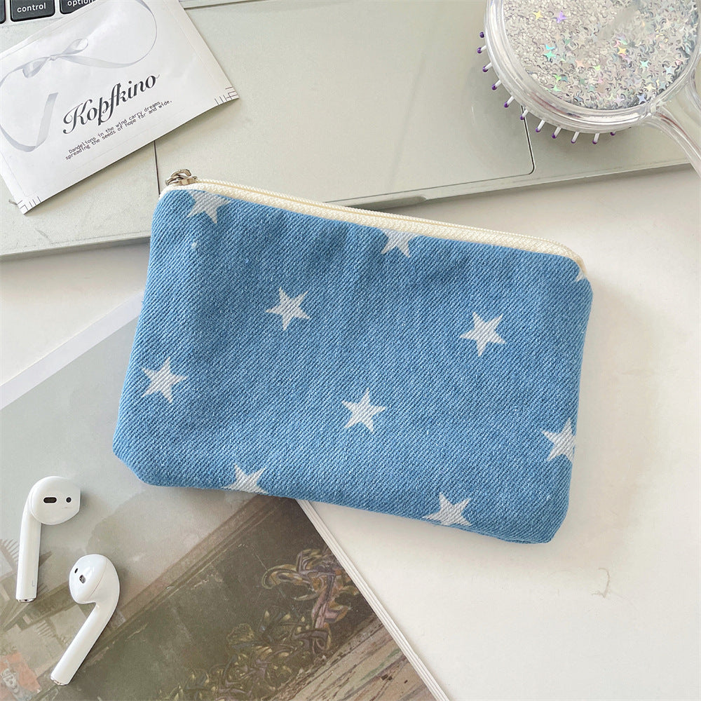 Soft star print canvas cosmetic pouch Bowlift