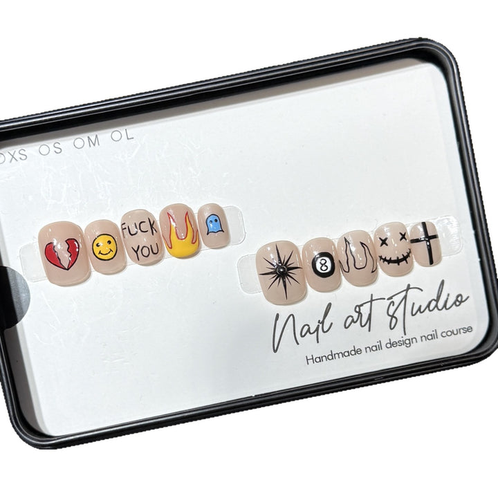 Artistic Press-On Nail Set with Unique Graphic Designs Bowlift
