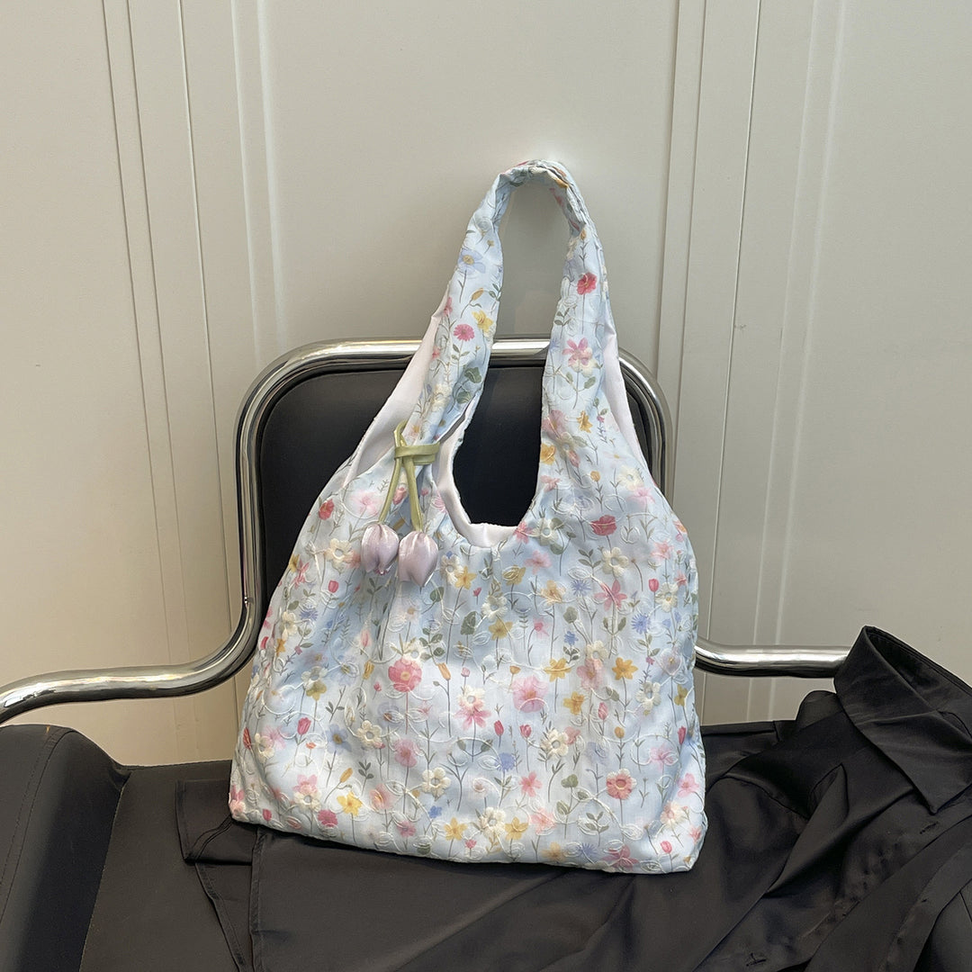 Practical Flower Print Tote Bag Bowlift