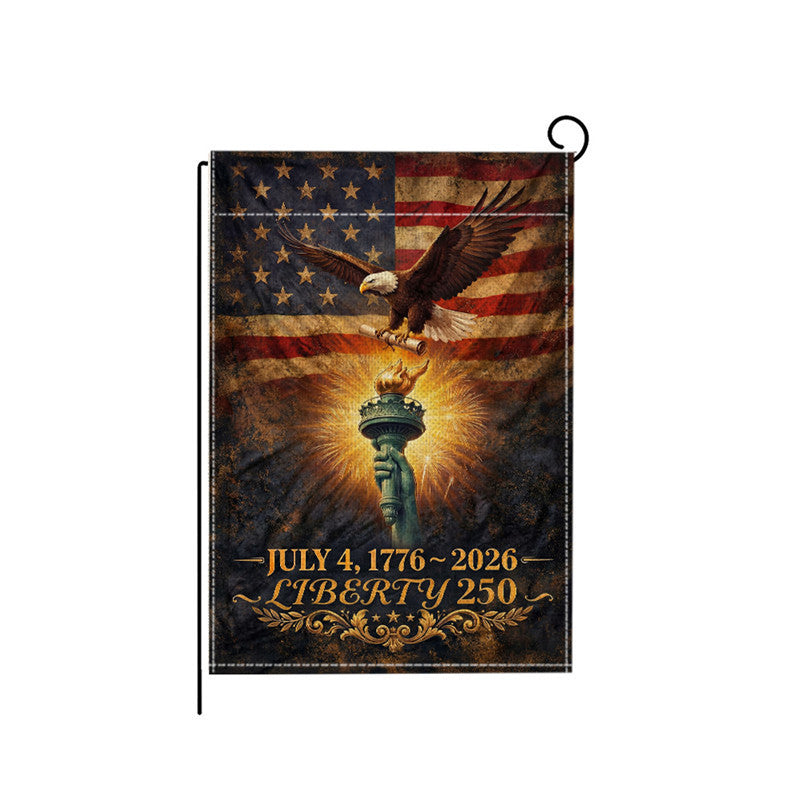 Distressed Vintage American Flag Garden Banner With Statue Of Liberty Motif Double-Sided Polyester