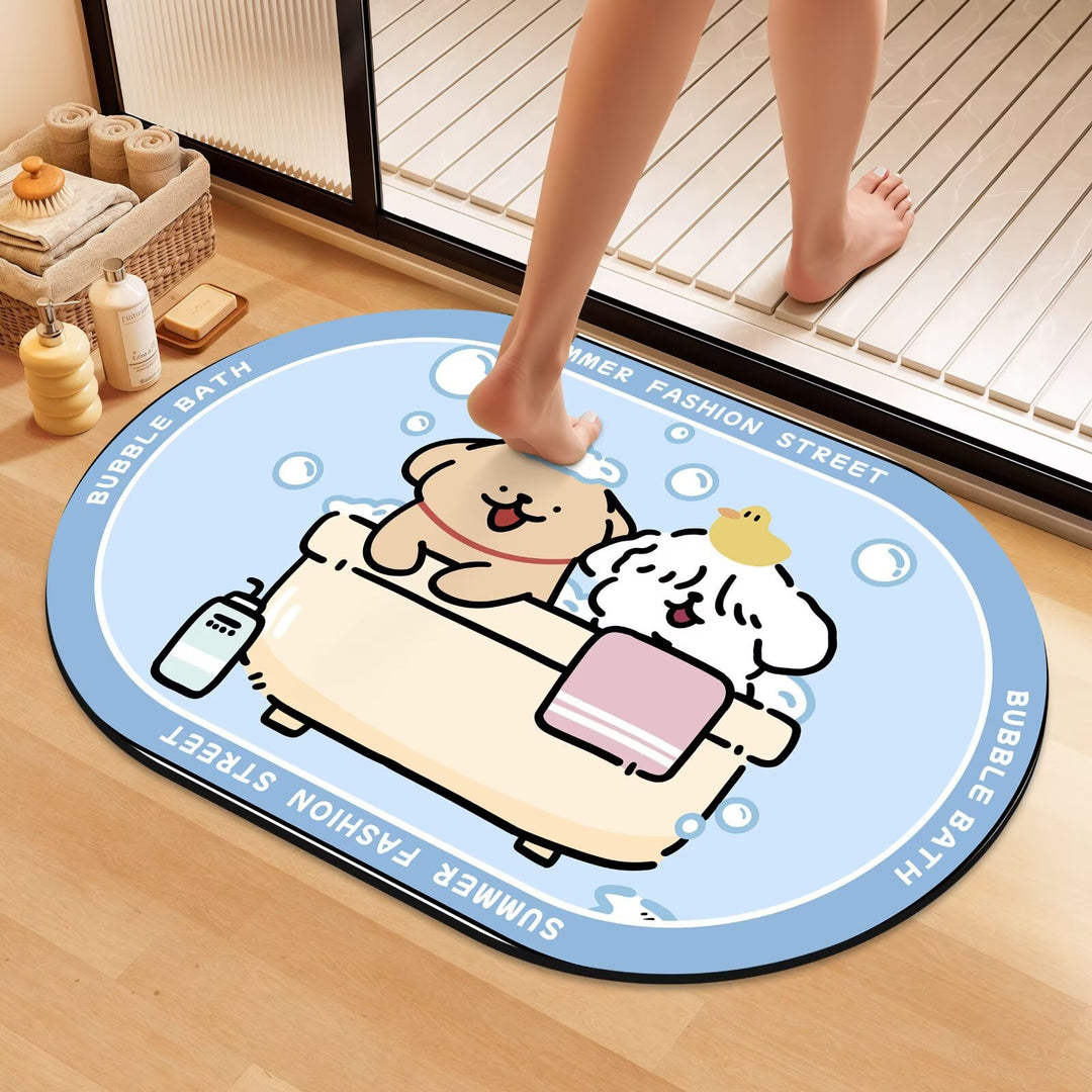 Playful Cartoon Dog Bath Mat Bowlift