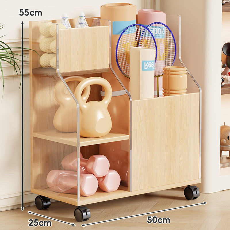 Mobile Compact Multi-Compartment Home Fitness Storage Cart with Rolling Wheels