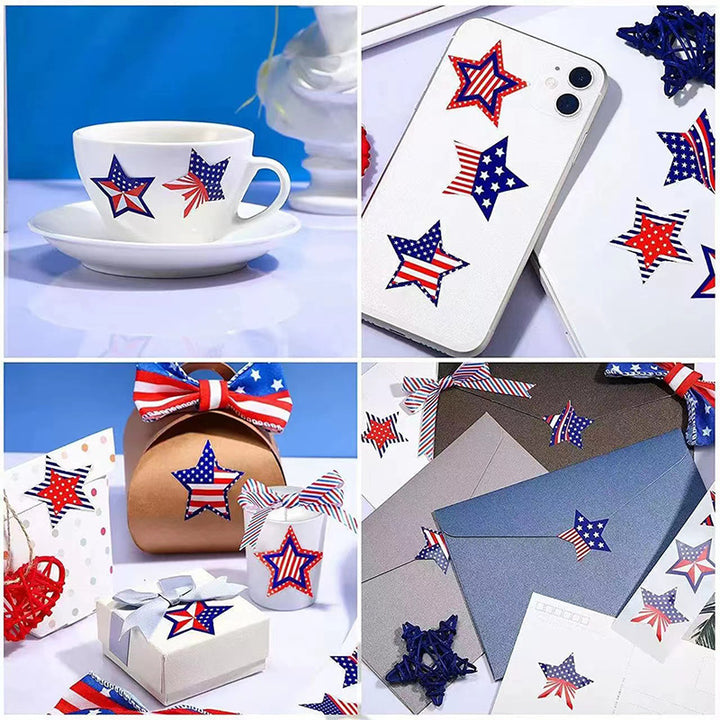 Unisex nano sticker set with patriotic star motifs in roll format, removable and versatile Bowlift