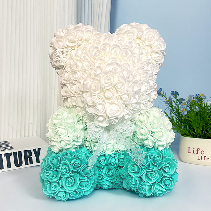 Handcrafted Rose-Foam Teddy Bear Gift Sculpture With Heart Accent
