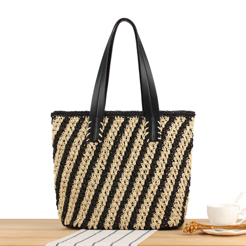 Handbag with Elegant Striped Design and Sturdy Leather Handles Bowlift