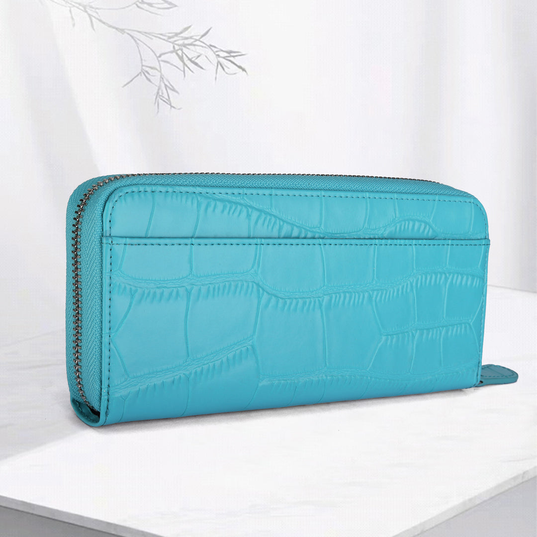 Crocodile-Embossed Zip-Around Wallet Bowlift