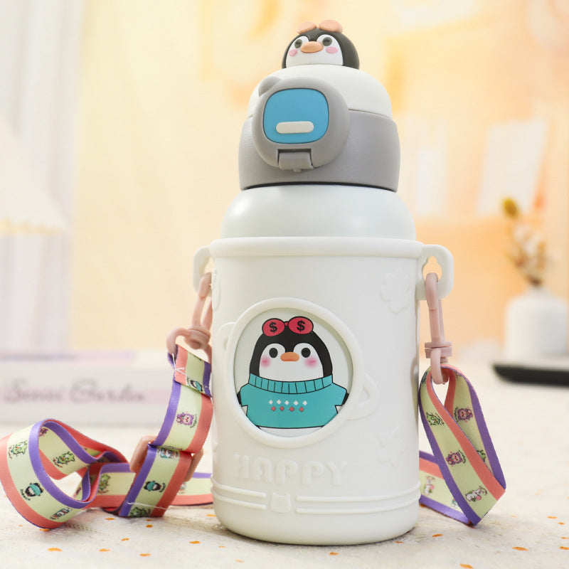 Women's Insulated Bottle with Funny Animal Design and Integrated Carrying Strap Bowlift