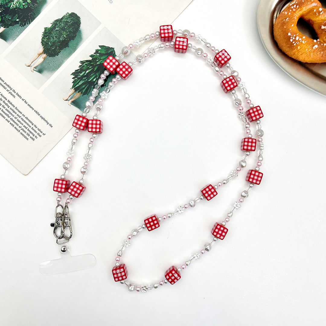 Beaded Eyewear Chain with Stylish Checker Design Bowlift