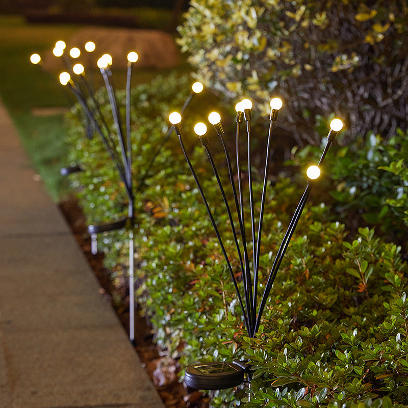 Solar LED Dandelion Garden Stake Lights With Flexible Multi-Head Stems And Integrated Solar Panel Bowlift