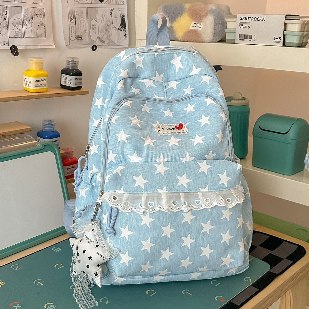 Trendy Star-Print School Backpack Bowlift