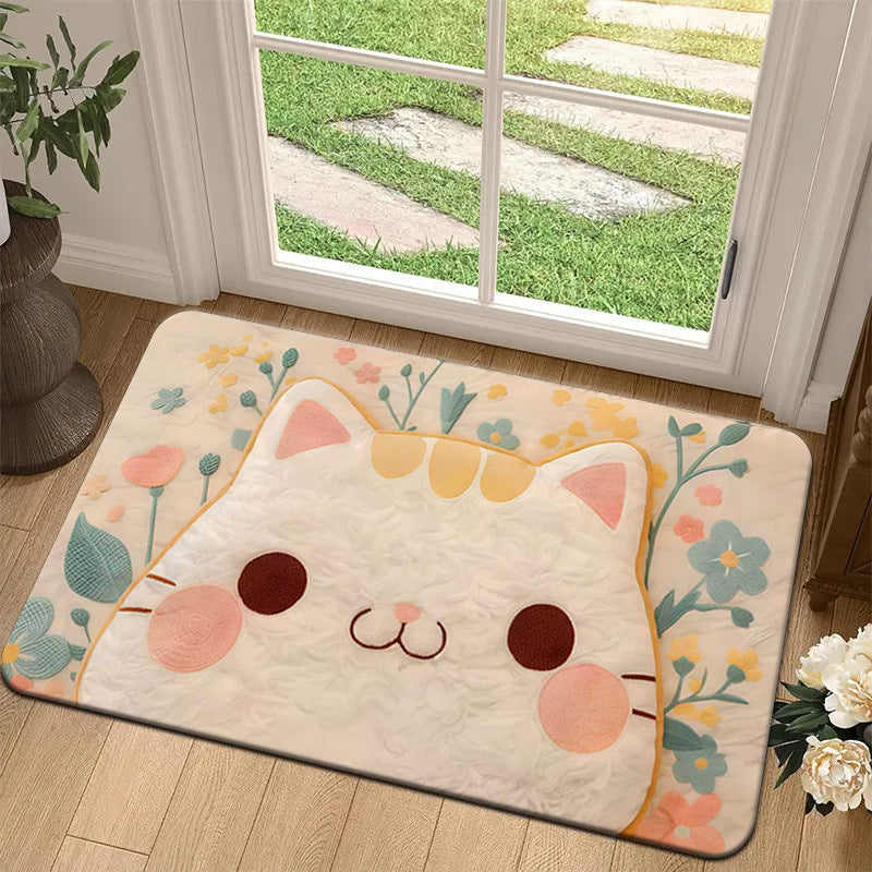 Plush Cartoon Shaped Cat Floor Bath Mat With Non Slip Backing And Memory Foam Padding