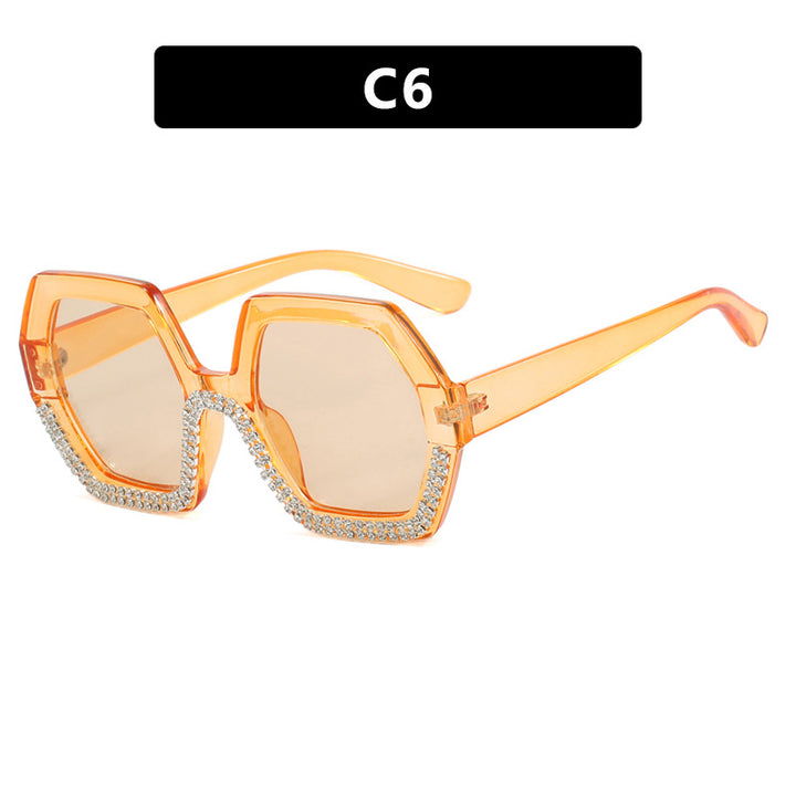 Women's extravagant sunglasses with hexagonal frame and rhinestone accents Bowlift