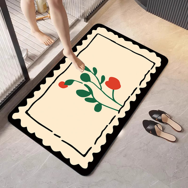 Decorative Floral Print Bath Mat Bowlift
